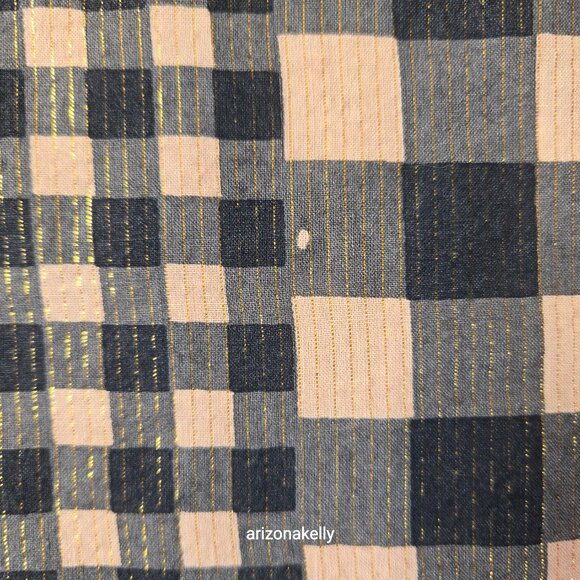 Nicholas K HUGE Distressed Cotton Scarf Black & Tan With Gold Thread - Picture 4 of 16